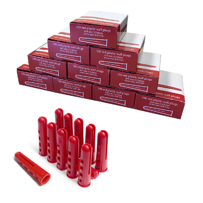 1000 x Trade Pack Red Wall Raw Plugs Drill Size: 5.5mm
