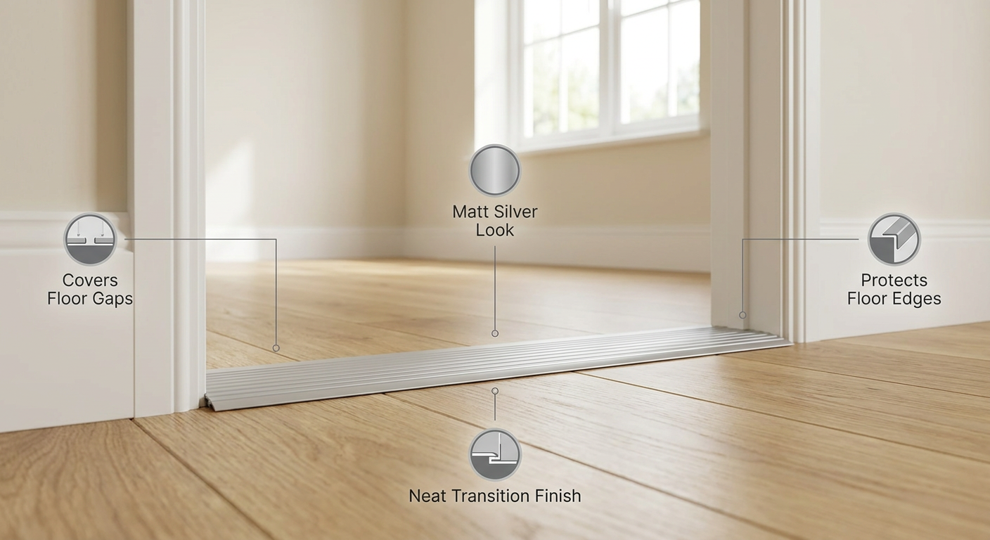 2 x Matt Silver Wide Cover Strip Floor Transition 38mm x 89.5cm