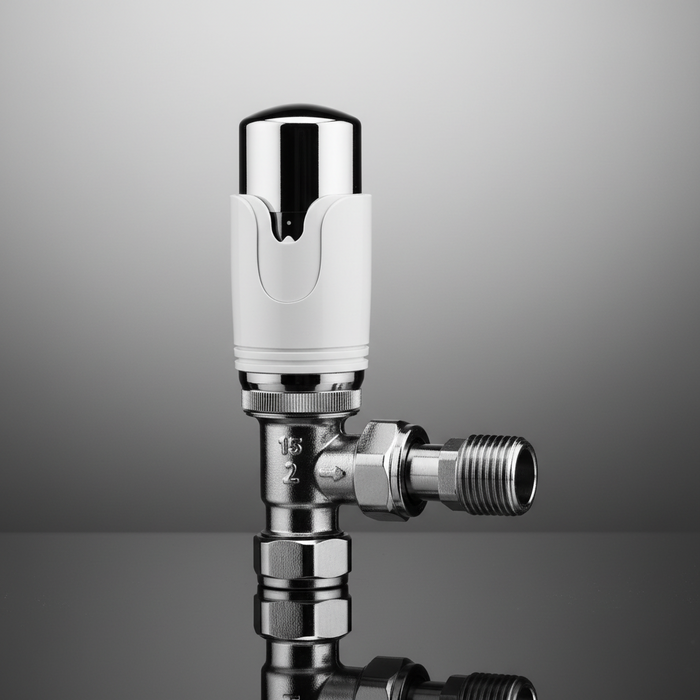 2 x  Kartell Designer Thermostatic Radiator Valve White & Chrome TRV Angled 15mm