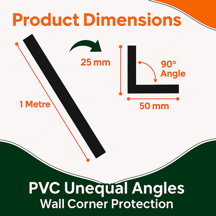 3 x Black Unequal Angle 50mm x 25mm x 1  Metre