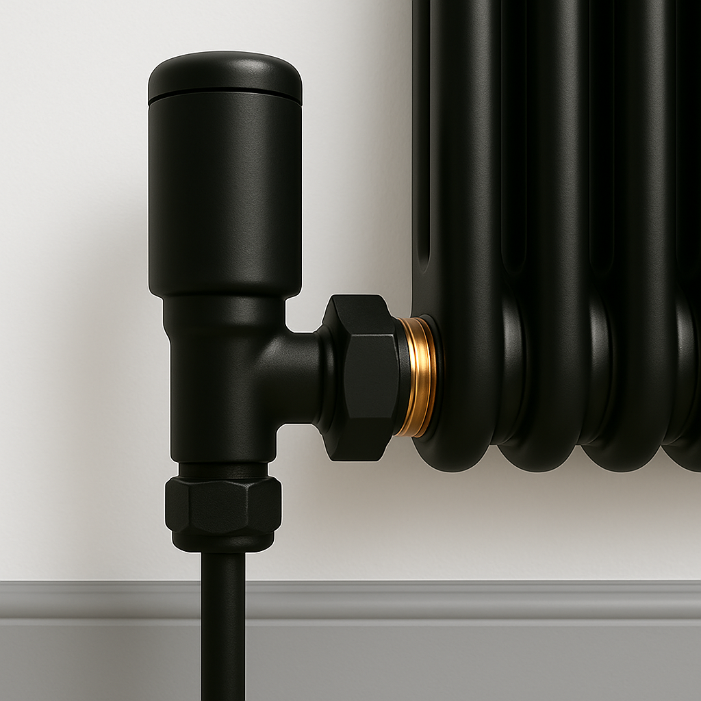 Kartell K-Rad Straight Modern Radiator Valve 15mm – Matte Black – 4 Pack