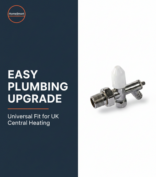 10mm Drain Off Valve Chrome - 1/2" BSP Radiator Drain Cock with White Handle & Hose Tail