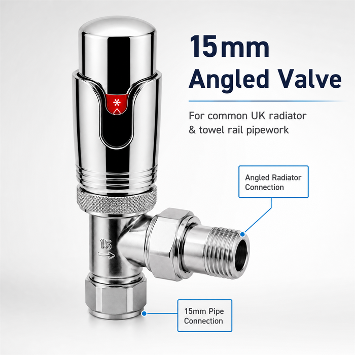 2 x Kartell Refined Angled Chrome TRV 15mm Thermostatic Radiator Valve