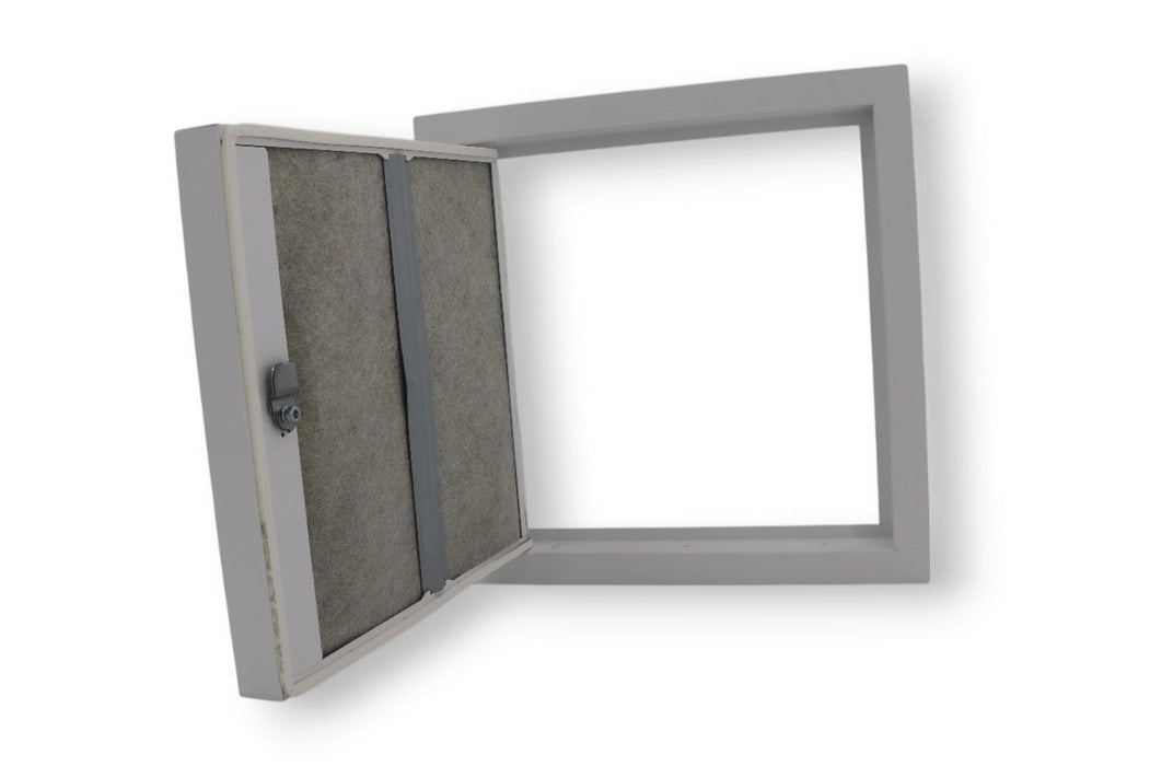 Manthorpe Lockable Fire Rated Access Panel – 1 Hour Rated, Flush Fit, White Plastic Inspection Hatch for Ceilings & Walls