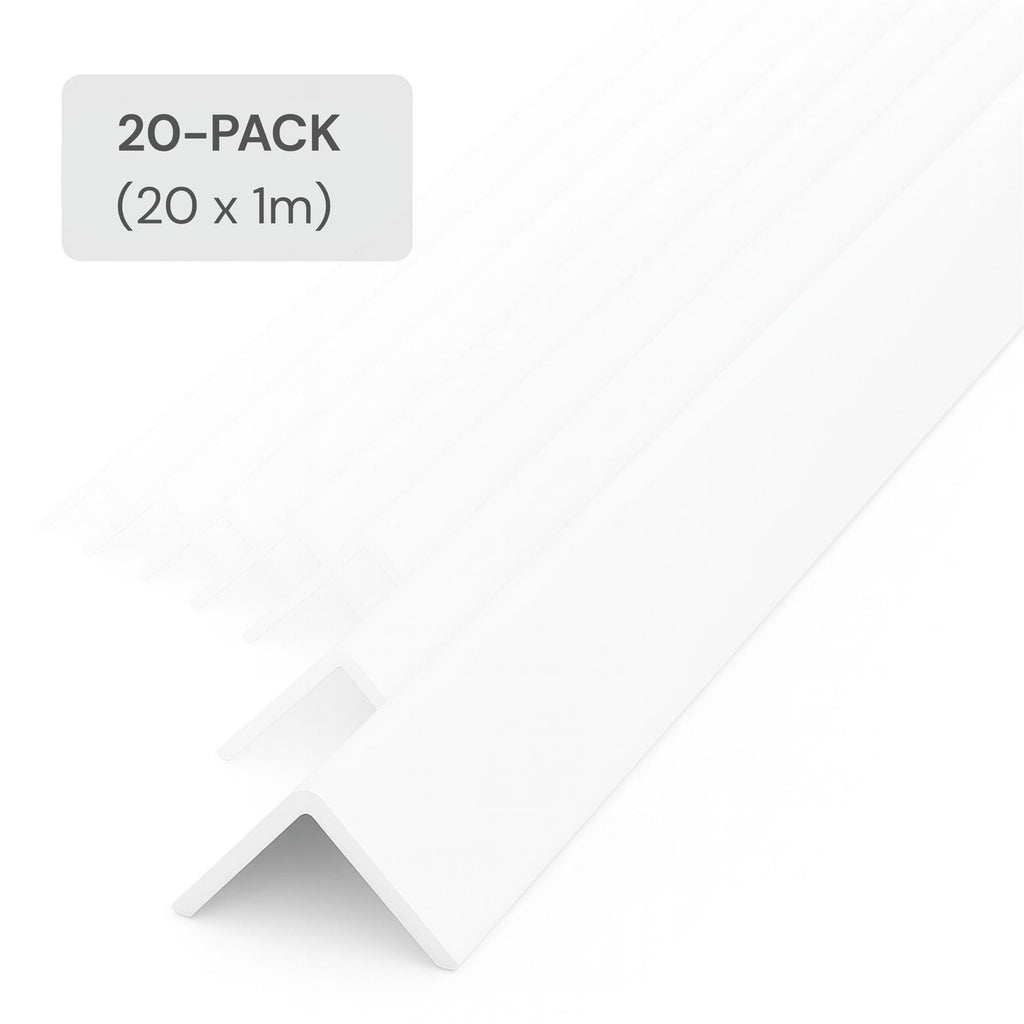 20 Pack White 1 Metre UPVC Plastic Rigid Angle 50 x 50mm Corner Cover Trim 90 Degree