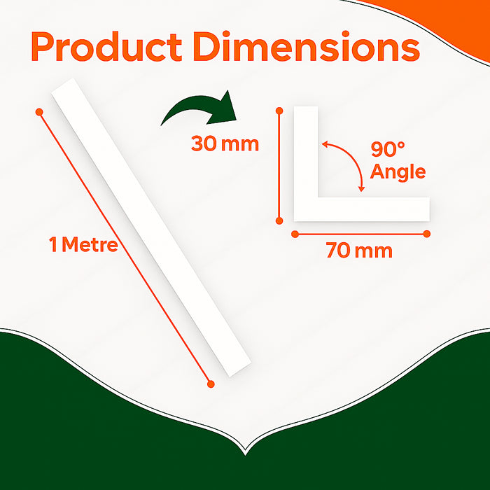 3 x White Unequal Angle 70mm x 30mm x 1  Metre