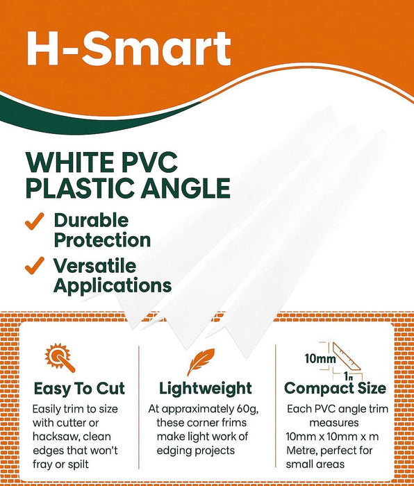 4 Pack - White Rigid Angle Trim - 10mm x 10mm x 1 Metre - PVC Corner Protector