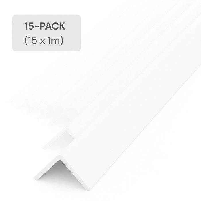 15 Pack White 1 Metre UPVC Plastic Rigid Angle 40 x 40mm Corner Cover Trim 90 Degree