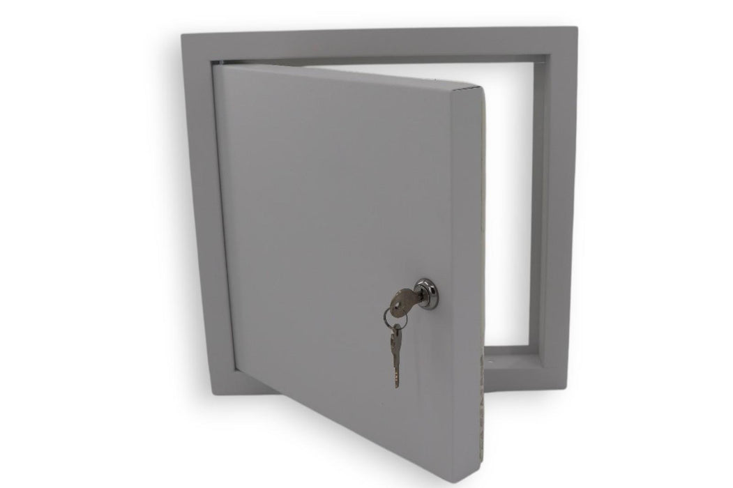 Manthorpe Lockable Fire Rated Access Panel – 1 Hour Rated, Flush Fit, White Plastic Inspection Hatch for Ceilings & Walls