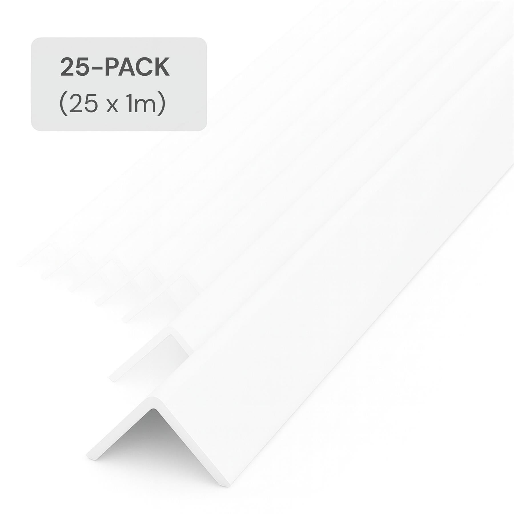 25 Pack White 1 Metre UPVC Plastic Rigid Angle 25 x 25mm Corner Cover Trim 90 Degree