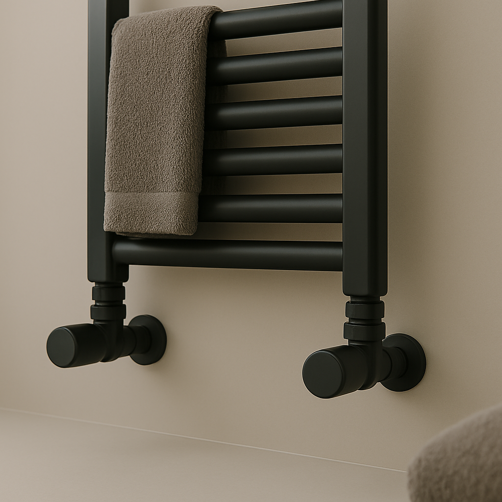 Kartell K-Rad Angled Modern Radiator Valve 15mm – Matte Black – Pair