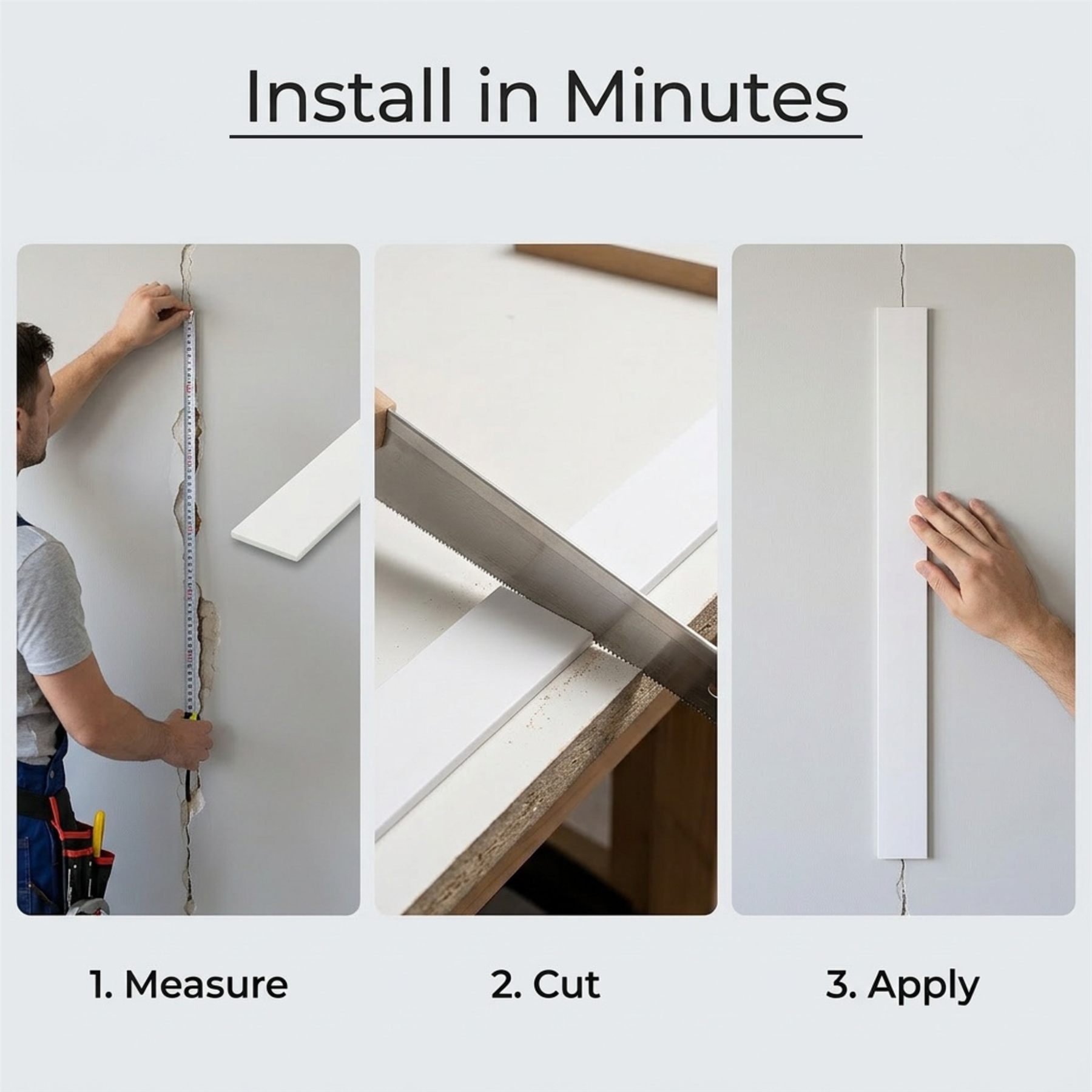 2 x 38mm White Adhesive Taped PVC Flat Bar x 1 Metre