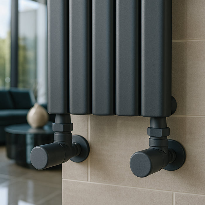Kartell K-Rad Angled Modern Radiator Valve 15mm – Anthracite Grey – Pair