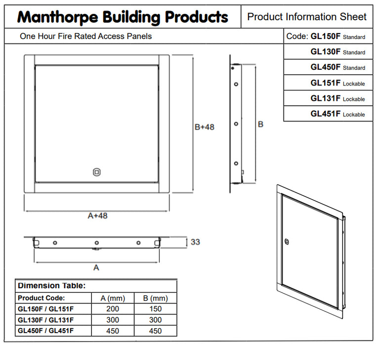 Manthorpe Fire Rated Access Panel – 1 Hour Rated, Flush Fit, White Plastic Inspection Hatch for Ceilings & Walls