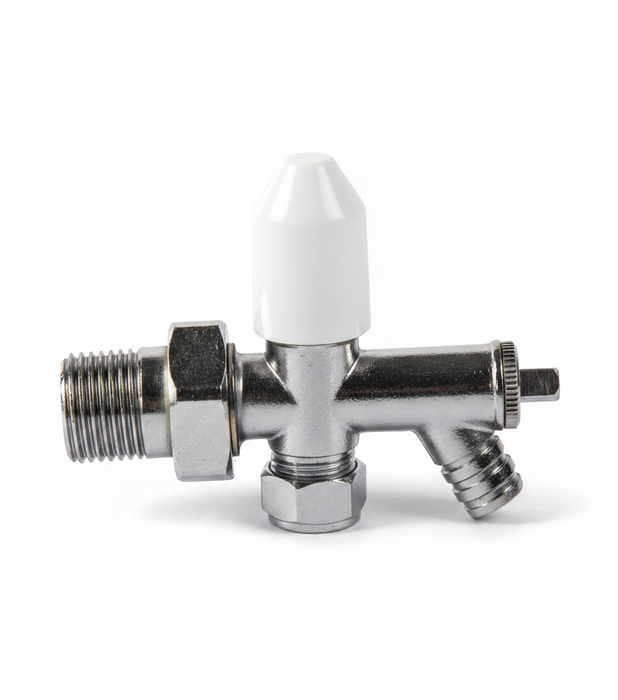 4 x 10mm Drain Off Valve Chrome - 1/2" BSP Radiator Drain Cock with White Handle & Hose Tail