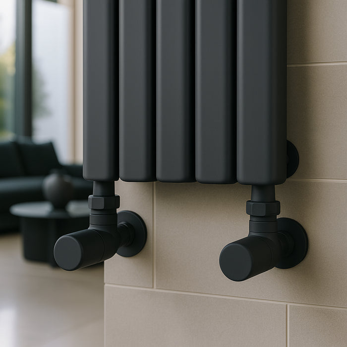 Kartell K-Rad Angled Modern Radiator Valve 15mm – Matte Black – 4 Pack
