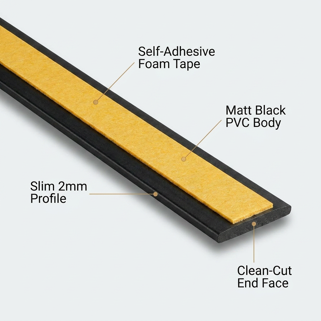 5 x 75mm Black Self-Adhesive Trim Strip x 1 Metre