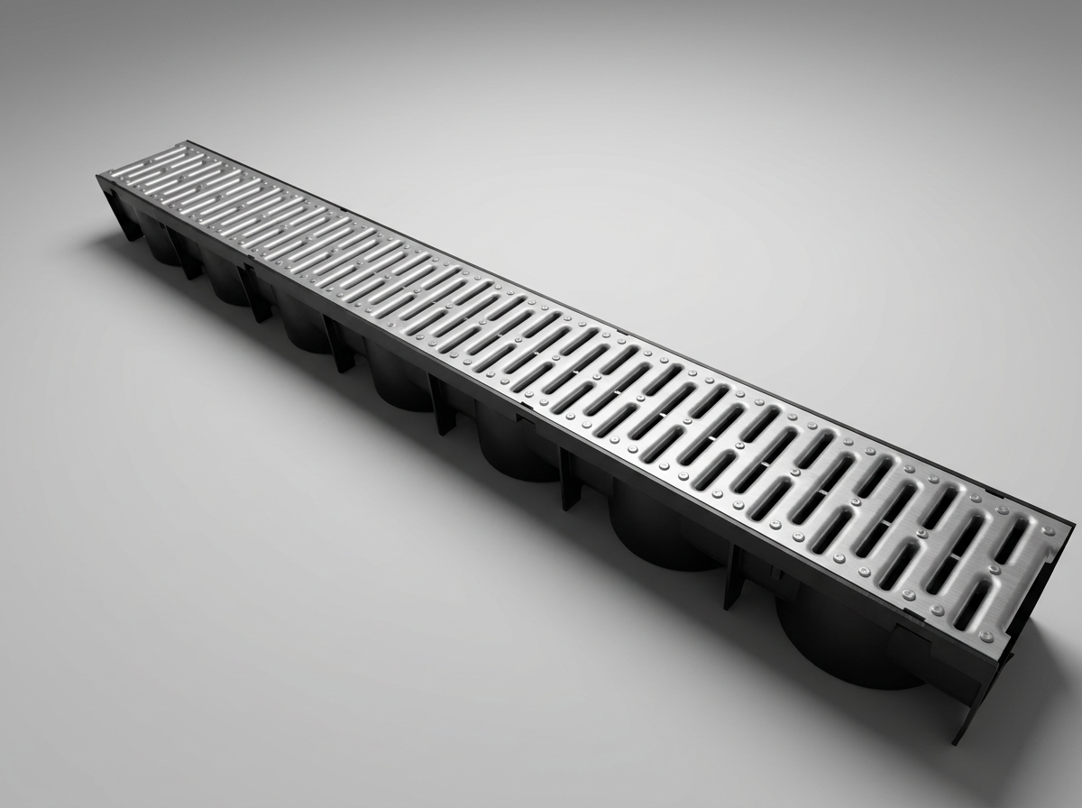 Manthorpe Silver Drain Channel and Grate, Heavy Duty Outdoor and Indoor Trench Drainage System for Driveways, Patios, and Garages