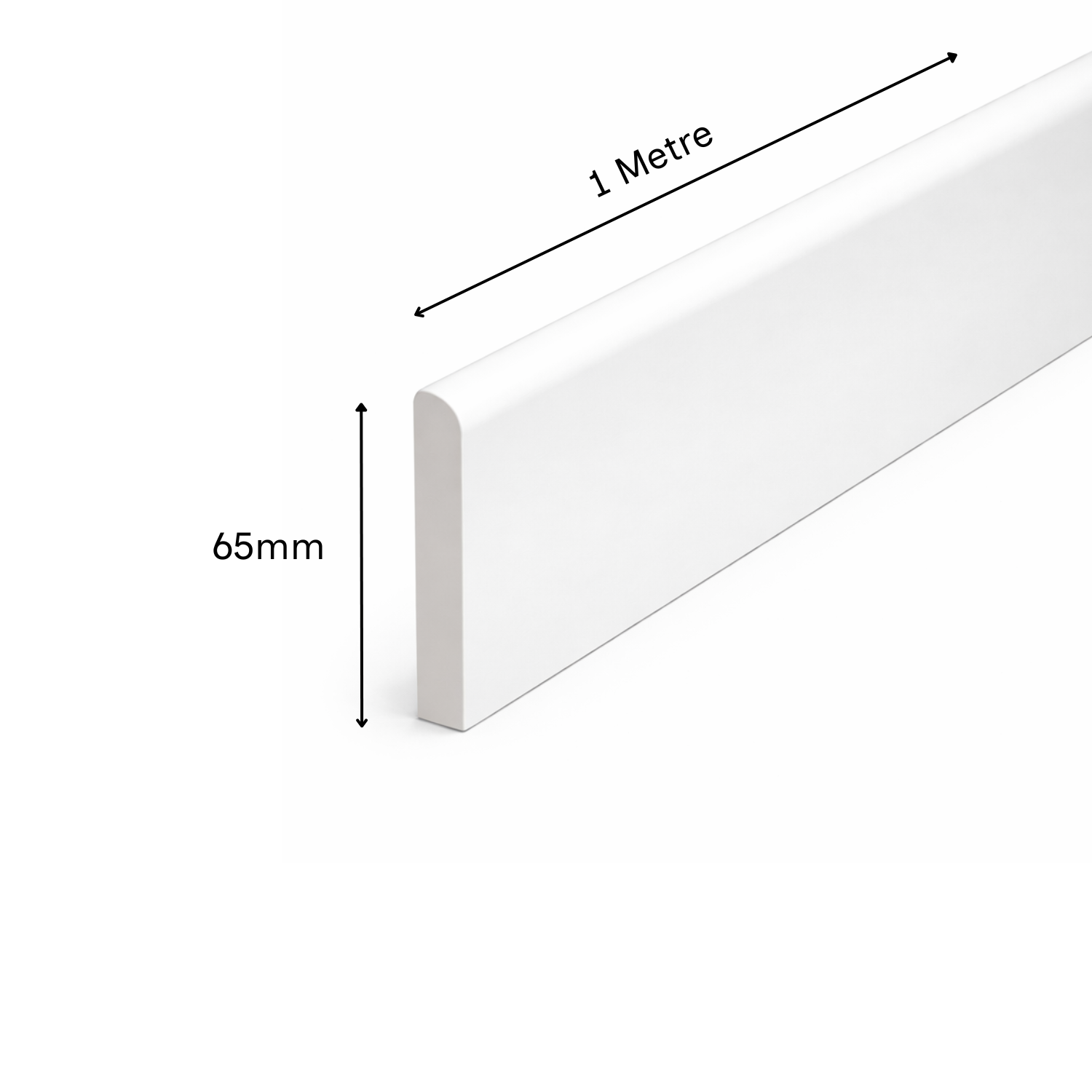 10 Pack White 65mm D Mould / Skirting x 1 Metre