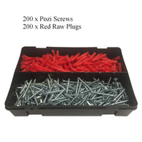 400 x Pozi Screws & Red Raw Plugs, 8 x 1½" Twin Thread