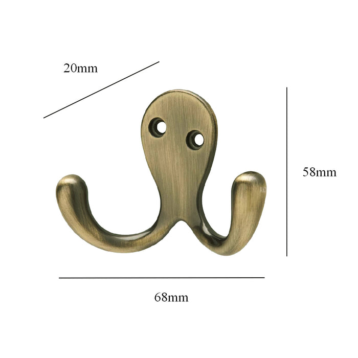 Antique Brass Double Robe Coat Hooks