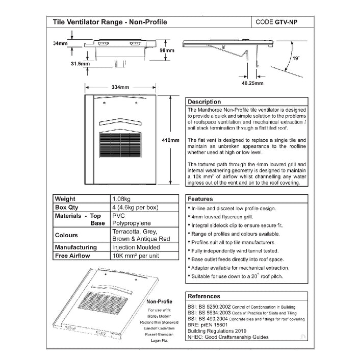 Grey Roof Tile Vent & Pipe Adapter for Marley Modern & Mini Stonewold