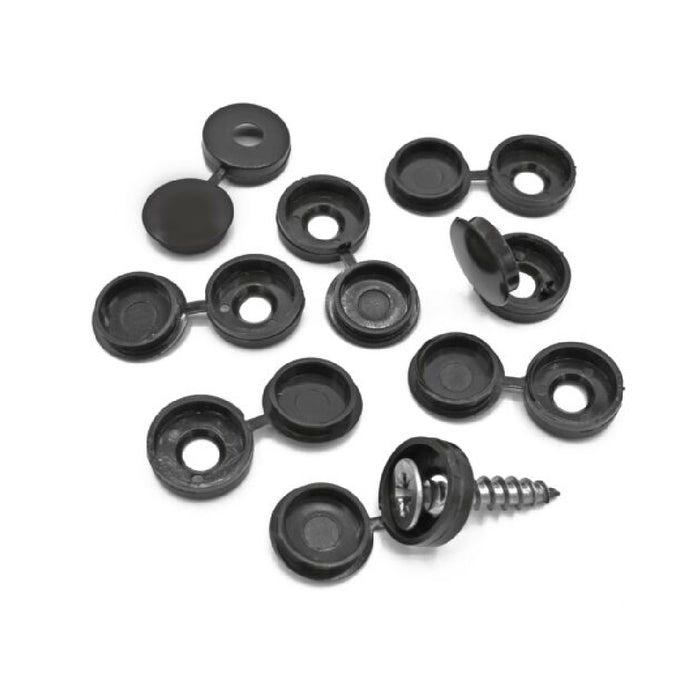 80 x Black Fold Over Plastic Hinged Screw Caps / 17mm Large Cups