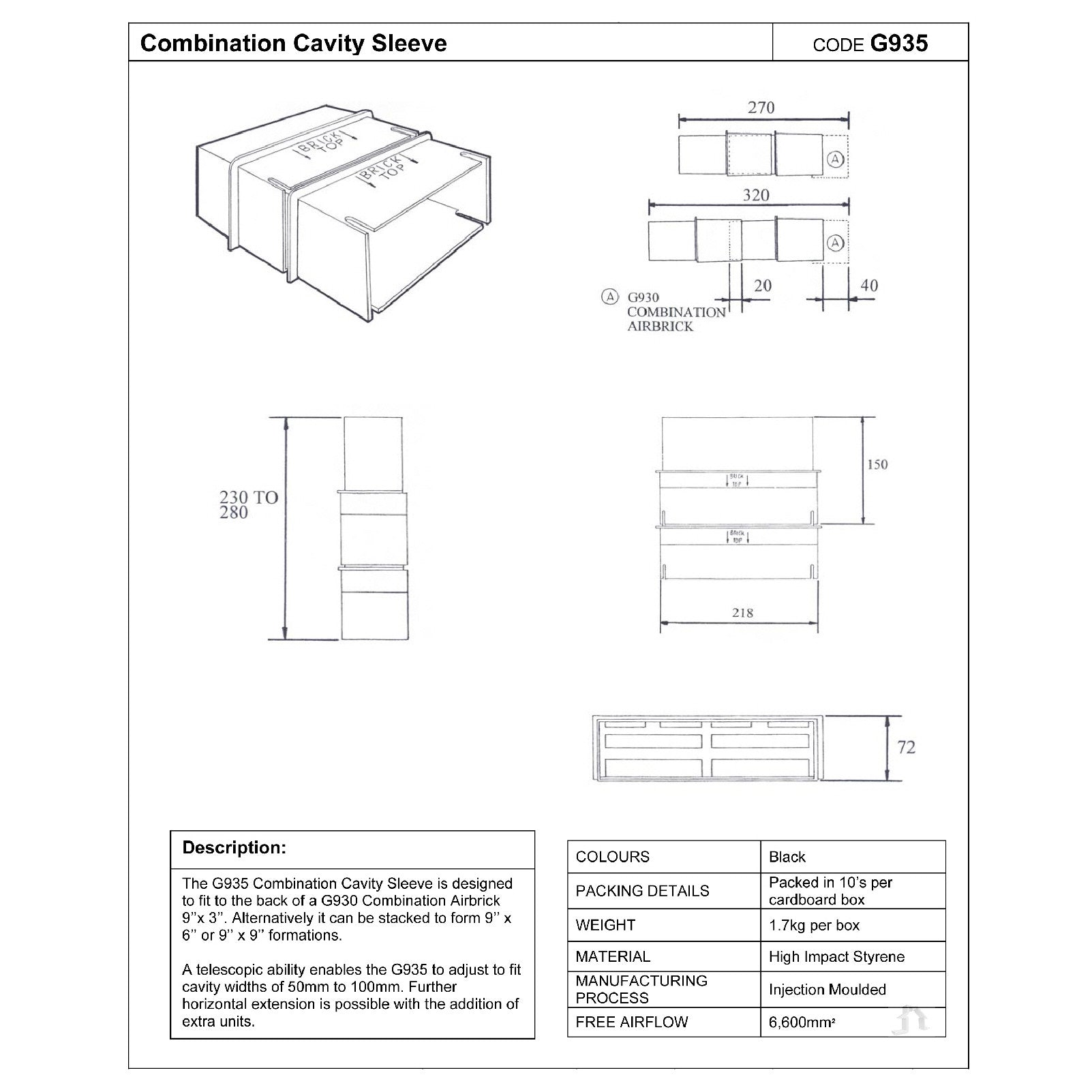 2x Cavity Wall Combination Extension Sleeves